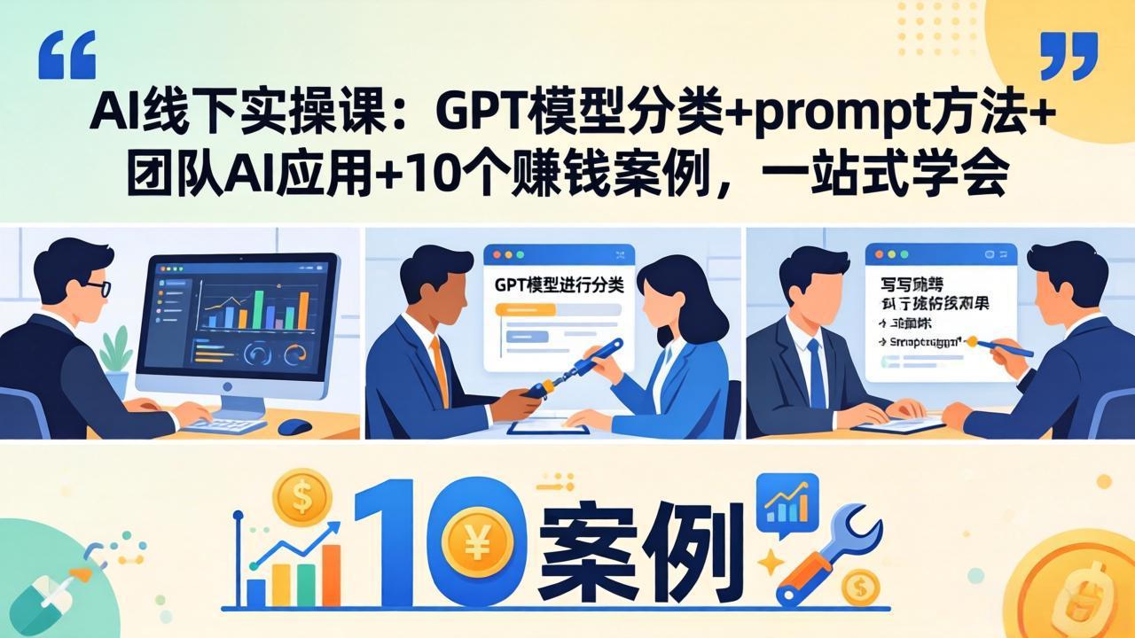 AI线下实操课：GPT模型分类+prompt方法+团队AI应用+10个赚钱案例，一站式学会-羽哥创业课堂