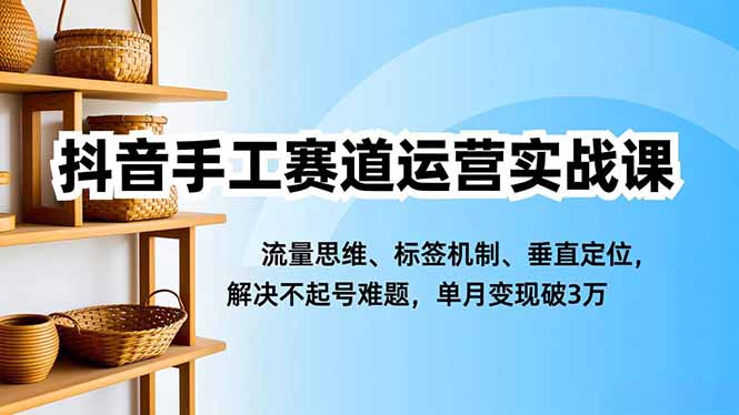 抖音手工赛道运营实战课,流量思维、标签机制、垂直定位,解决不起号难题,单月变现破3万-羽哥创业课堂