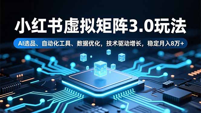 小红书虚拟矩阵3.0玩法,AI选品、自动化工具、数据优化,技术驱动增长,稳定月入8万+-羽哥创业课堂