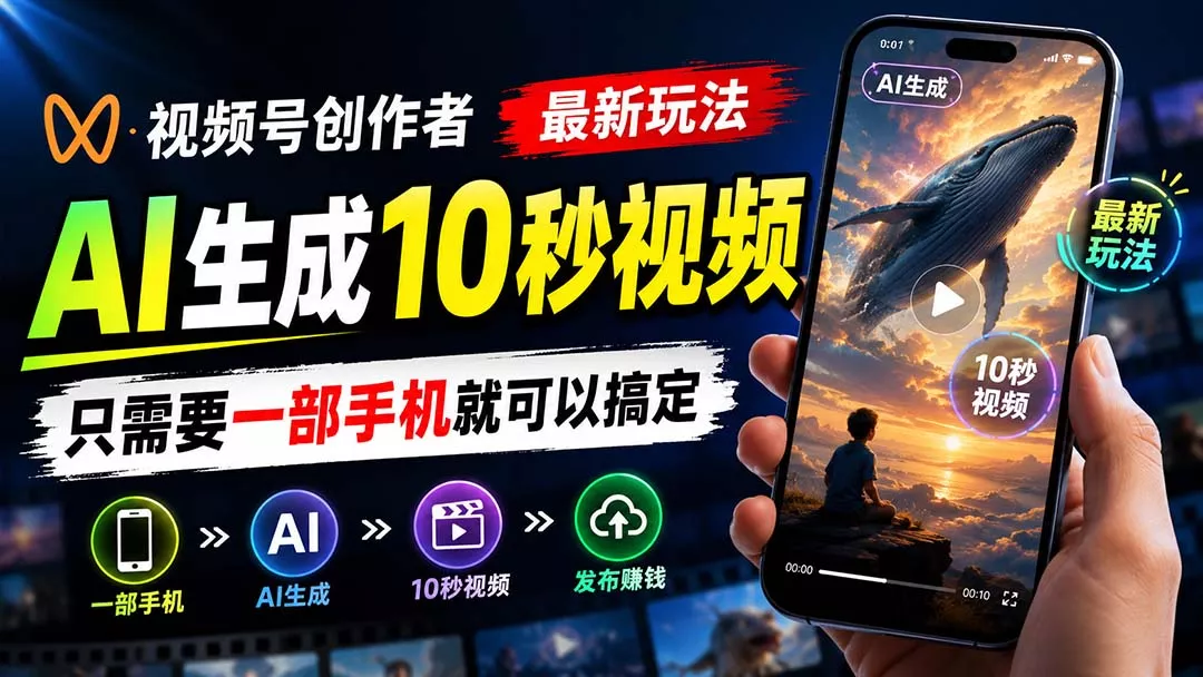视频号创作者最新玩法，AI生成10秒视频，只需要一部手机就可以搞定-羽哥创业课堂
