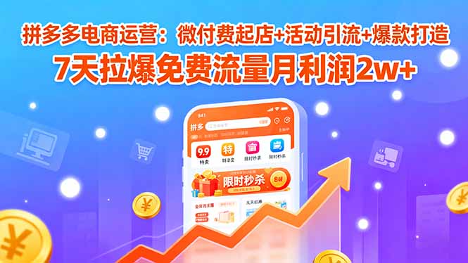 拼多多电商运营：微付费起店+活动引流+爆款打造 7天拉爆免费流量月利润2w+-羽哥创业课堂