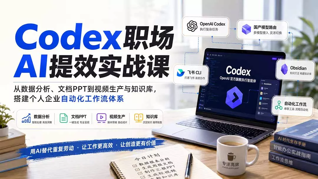 Codex职场AI提效实战课:从数据分析、文档PPT到视频生产与知识库,搭建个人企业自动化工作流体系-羽哥创业课堂