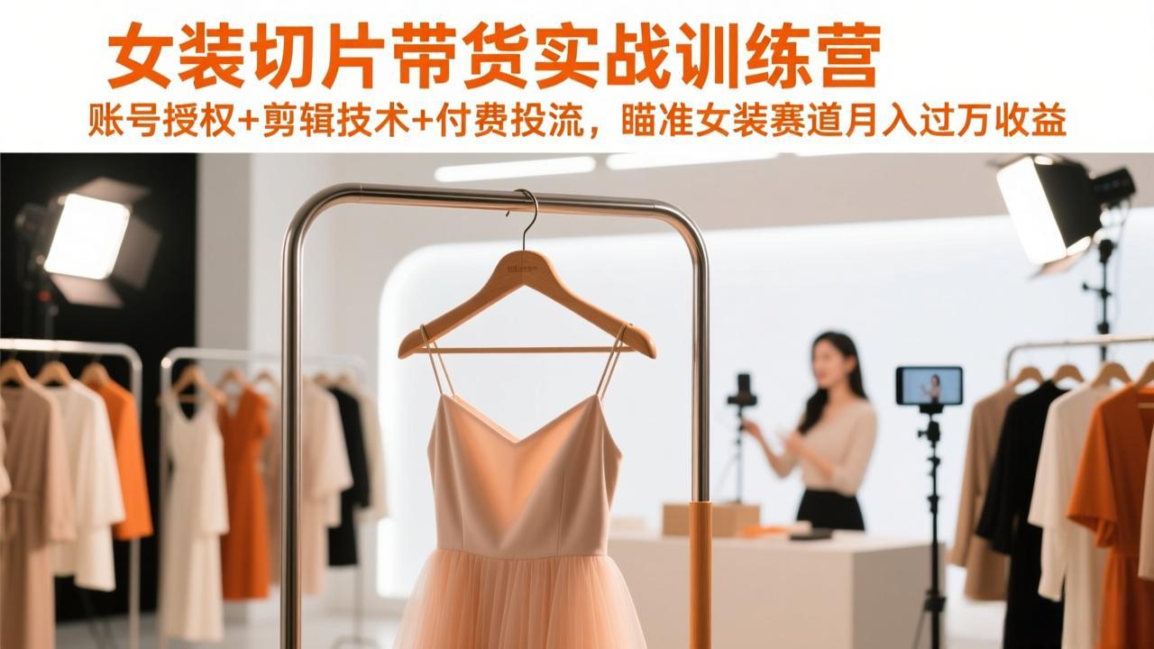 女装切片带货实战训练营，账号授权+剪辑技术+付费投流，瞄准女装赛道月入过万收益-羽哥创业课堂
