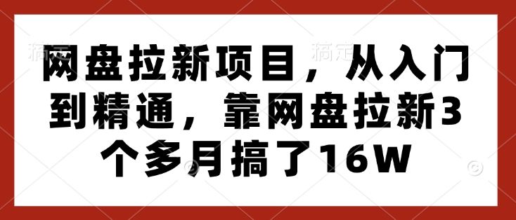 网盘拉新项目，从入门到精通，靠网盘拉新3个多月搞了16W-羽哥创业课堂