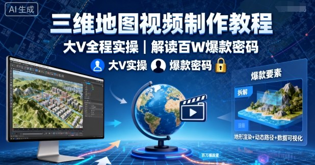 三维地图视频制作教程,大V全程实操,解读百W爆款密码-羽哥创业课堂