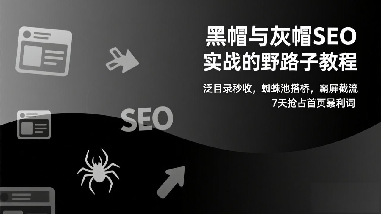 黑帽与灰帽SEO实战的野路子教程：泛目录秒收，蜘蛛池搭桥，霸屏截流，7天抢占首页暴利词-羽哥创业课堂