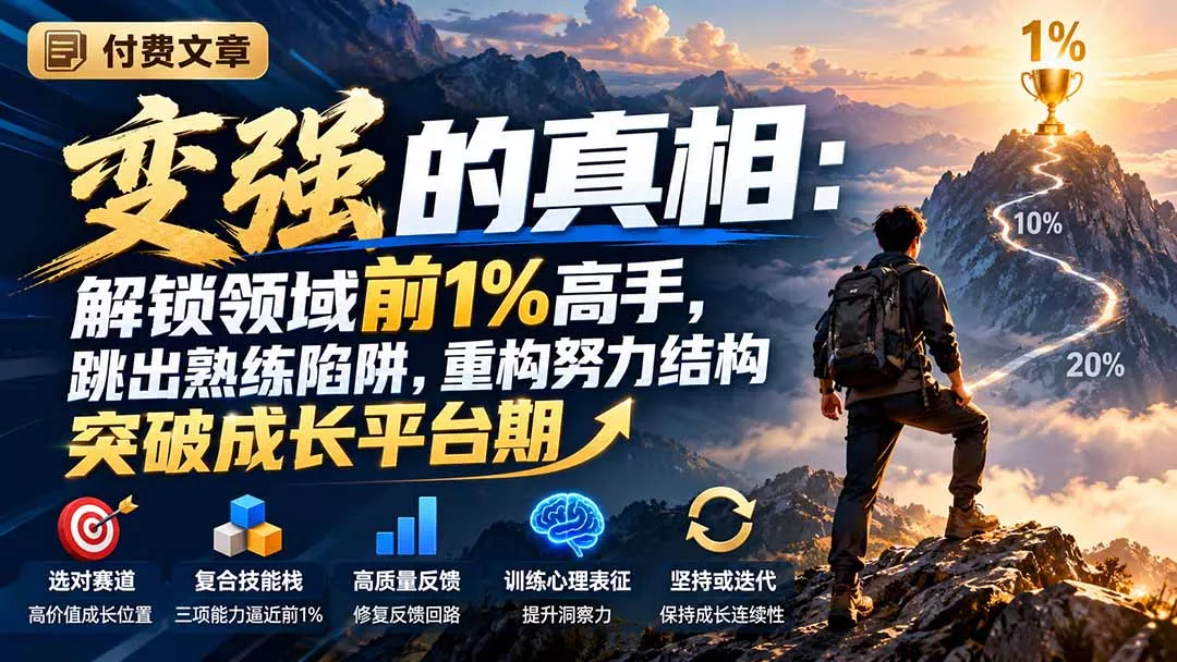 付费文章:变强的真相:解锁领域前1%高手,跳出熟练陷阱,重构努力结构突破成长平台期-羽哥创业课堂