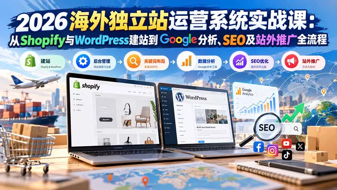 2026海外独立站运营系统实战课:从Shopify与WordPress建站到Google分析、SEO及站外推广全流程-羽哥创业课堂