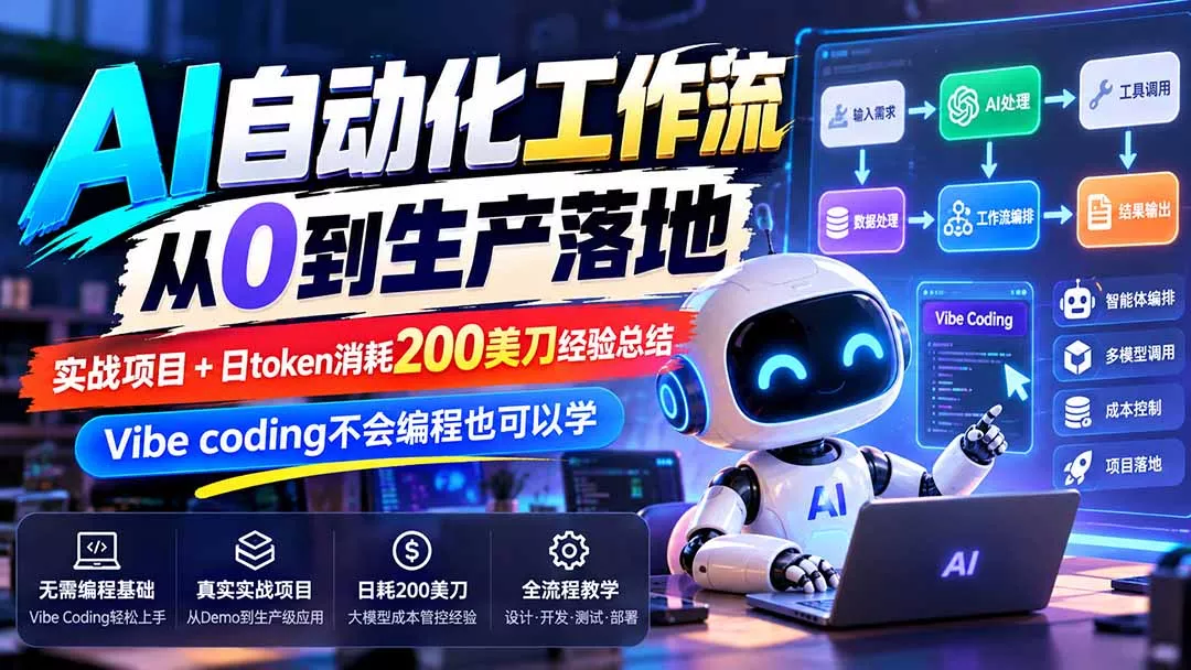 【无水印】AI自动化工作流从0到生产落地,实战项目+日token消耗200美刀经验总结,Vibe coding不会编程也可以学-羽哥创业课堂