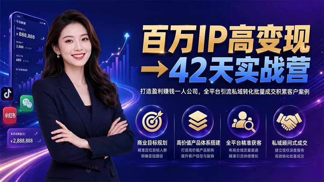 百万IP高变现→42天实战营｜打造盈利赚钱一人公司，全平台引流私域转化批量成交积累客户案例-羽哥创业课堂