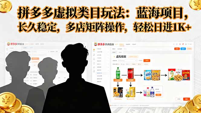拼多多虚拟类目玩法,蓝海项目,长久稳定,多店矩阵操作,轻松日进1K+-羽哥创业课堂