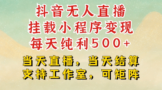 抖音无人直播挂载小程序变现每天纯利500+当天直播，当天结算支持工作室，可矩阵【揭秘】-羽哥创业课堂