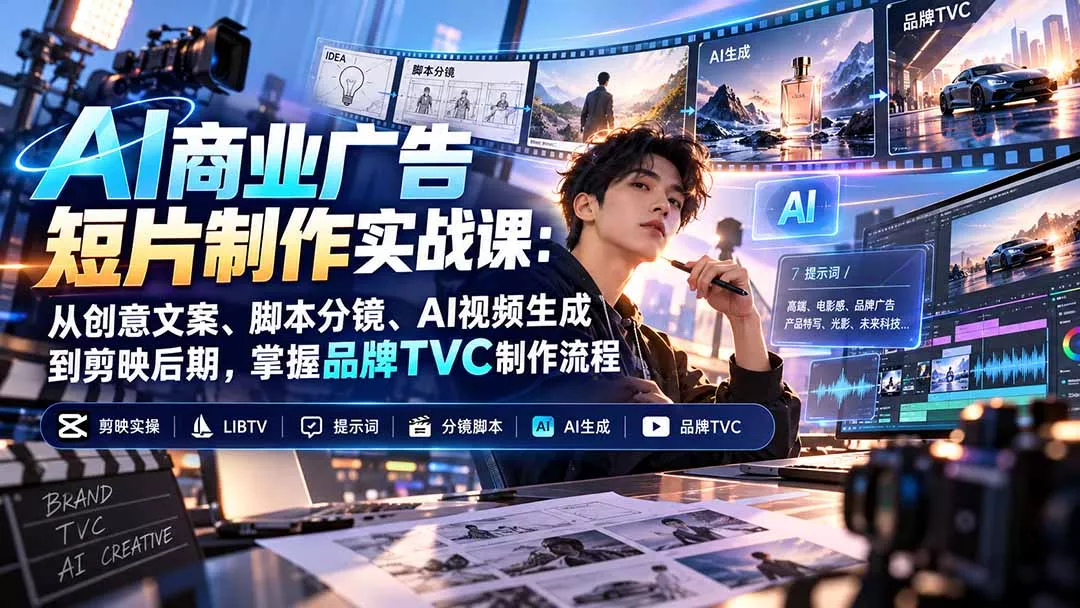 AI商业广告短片制作实战课：从创意文案、脚本分镜、AI视频生成到剪映后期，掌握品牌TVC制作流程-羽哥创业课堂