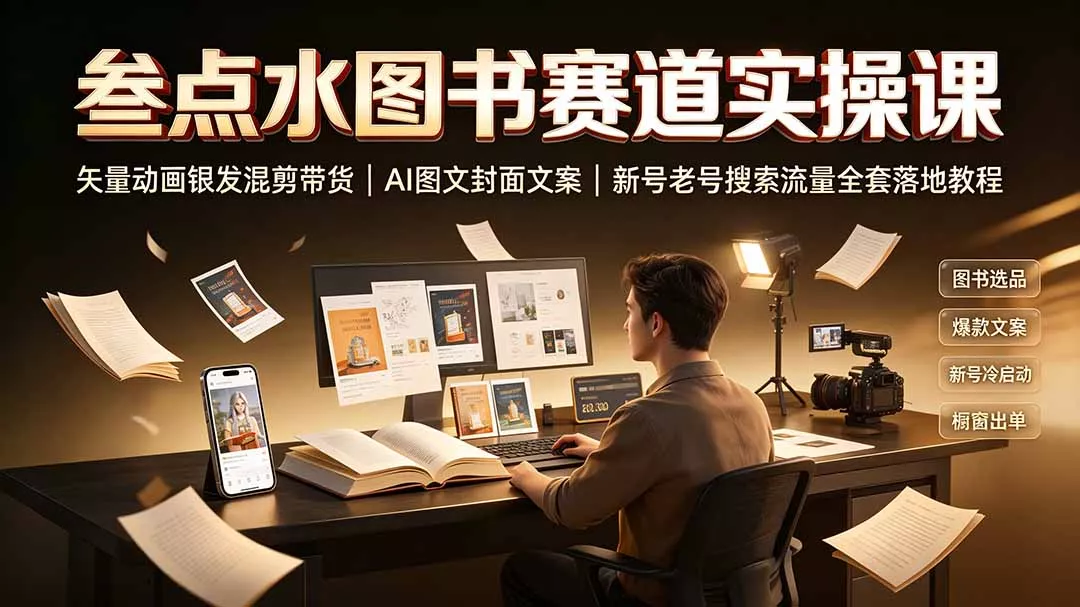 叁点水图书赛道实操课|矢量动画银发混剪带货,AI图文封面文案,新号老号搜索流量全套落地教程-羽哥创业课堂