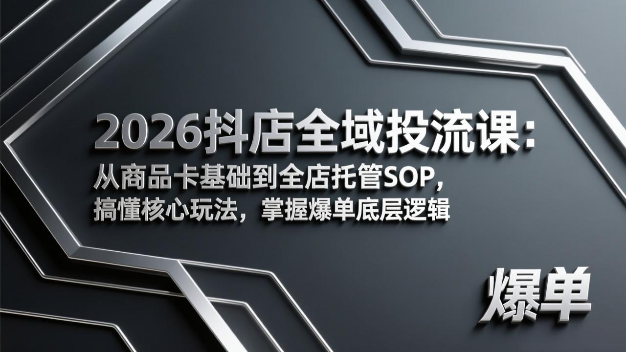 2026抖店全域投流课：从商品卡基础到全店托管SOP，搞懂核心玩法，掌握爆单底层逻辑-羽哥创业课堂