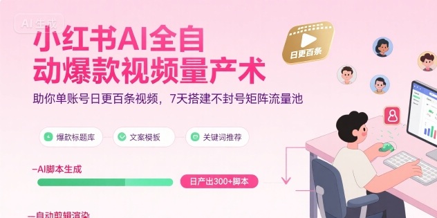 小红书AI全自动爆款视频量产术，助你单账号日更百条视频，7天搭建不封号矩阵流量池(更新8月)-羽哥创业课堂