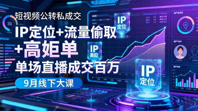 短视频公转私成交9月线下大课，IP定位+流量偷取+高客单，单场直播成交百万-羽哥创业课堂