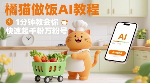 有趣的橘猫买菜做饭视频，用AI一键搞定，1分钟教会你，快速起千粉万粉号-羽哥创业课堂
