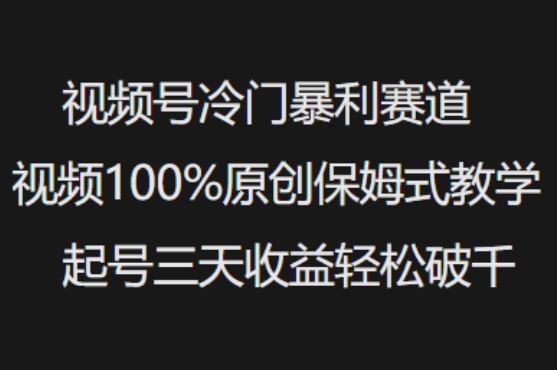 视频号冷门暴利赛道视频100%原创保姆式教学起号三天收益轻松破千-羽哥创业课堂
