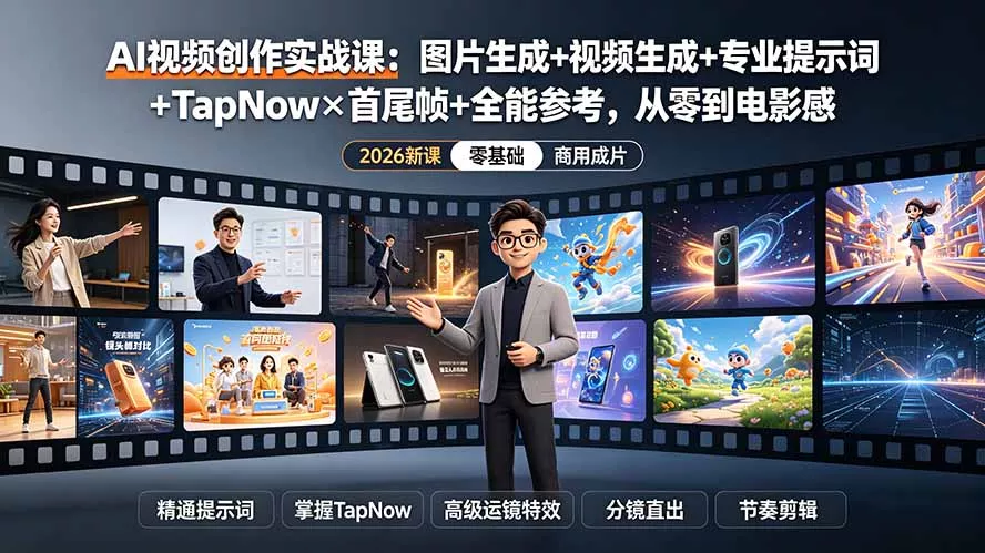 AI视频创作实战课：图片生成+视频生成+专业提示词+TapNow×首尾帧+全能参考，从零到电影感成片-羽哥创业课堂