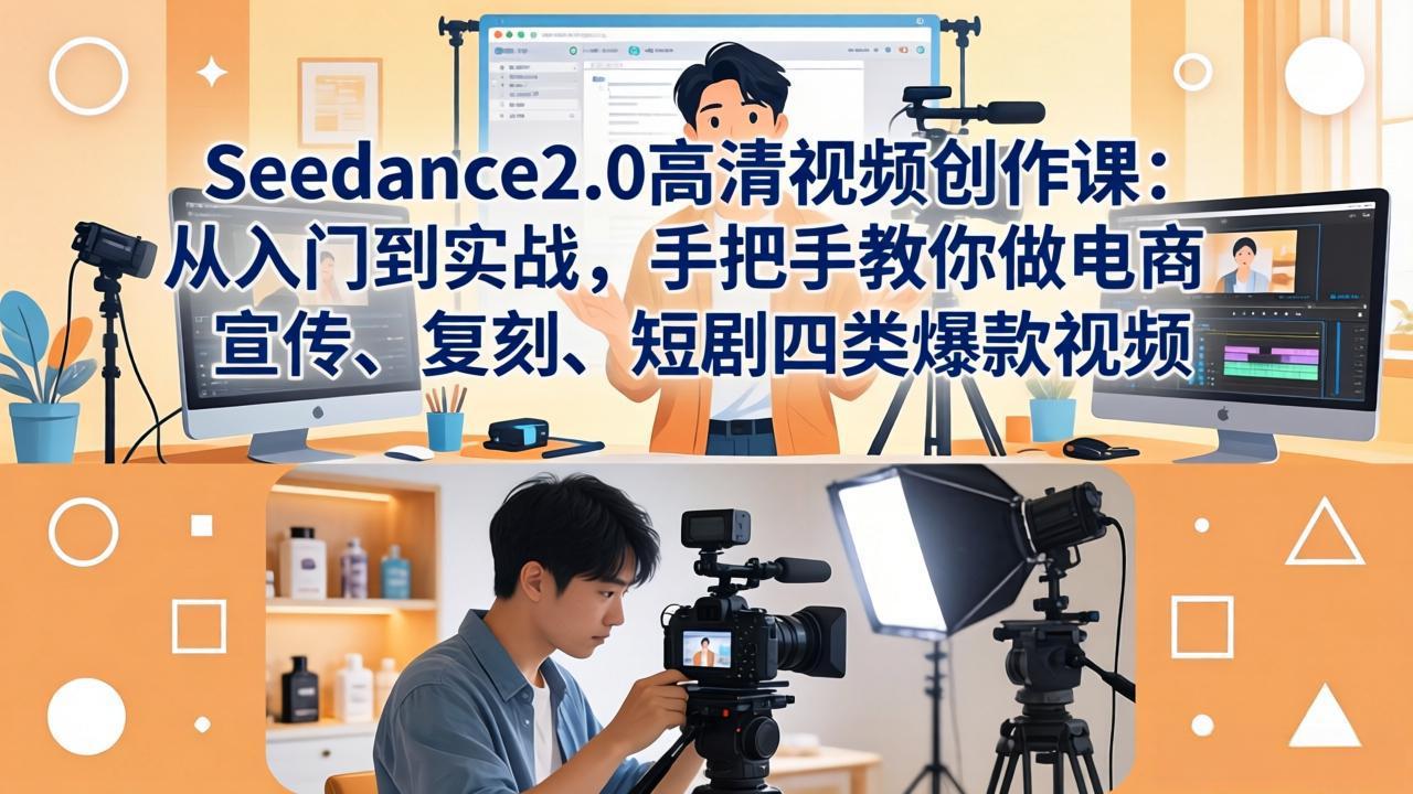 Seedance2.0高清视频创作课：从入门到实战，手把手教你做电商、宣传、复刻、短剧四类爆款视频-羽哥创业课堂