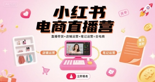 小红书电商直播营，直播带货+店铺运营+笔记运营=全电商-羽哥创业课堂