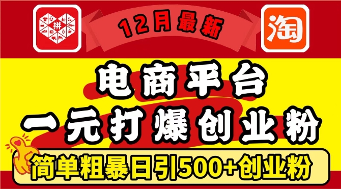 12月最新：电商平台1元打爆创业粉，简单粗暴日引500+精准创业粉，轻松月入过W【揭秘】-羽哥创业课堂