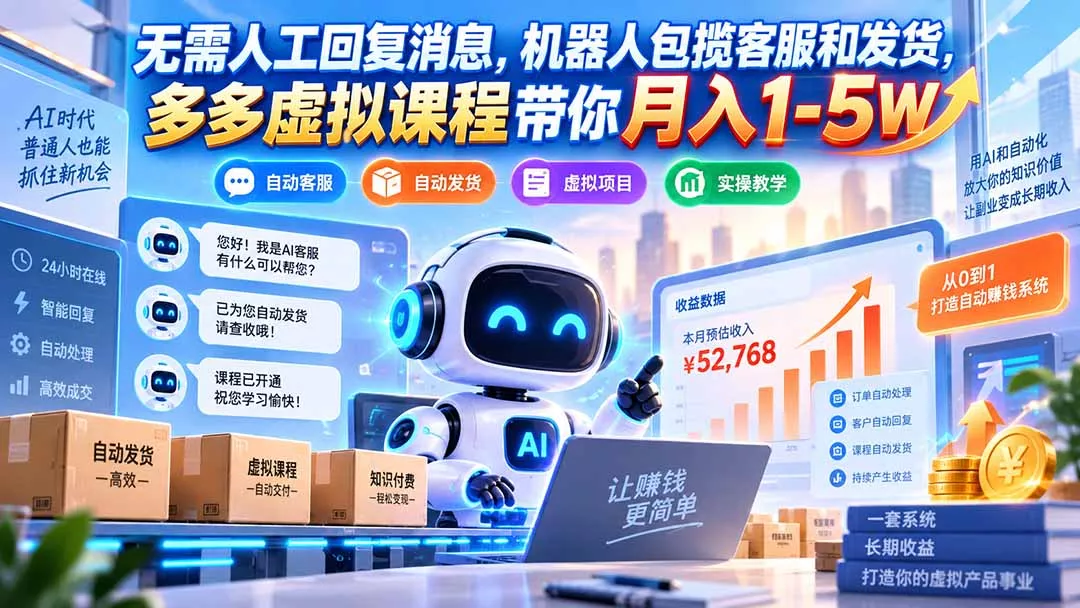 无需人工回复消息,机器人包揽客服和发货,多多虚拟课程带你月入1-5W-羽哥创业课堂