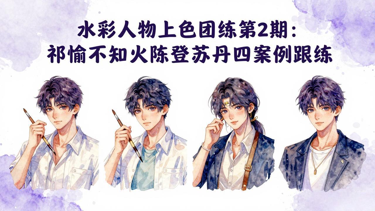 水彩人物上色团练第2期：祁煜不知火陈登苏丹四案例跟练，手把手提升绘画能力-羽哥创业课堂