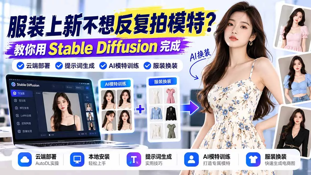 服装上新不想反复拍模特?教你用Stable Diffusion完成云端部署、提示词生成、AI模特训练与换装-羽哥创业课堂