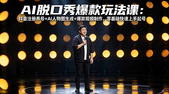 AI脱口秀爆款玩法课：抖音注册养号+AI人物图生成+爆款视频制作，零基础快速上手起号-羽哥创业课堂
