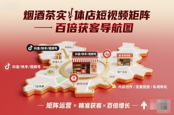 烟酒茶实体店短视频矩阵百倍获客导航图-羽哥创业课堂