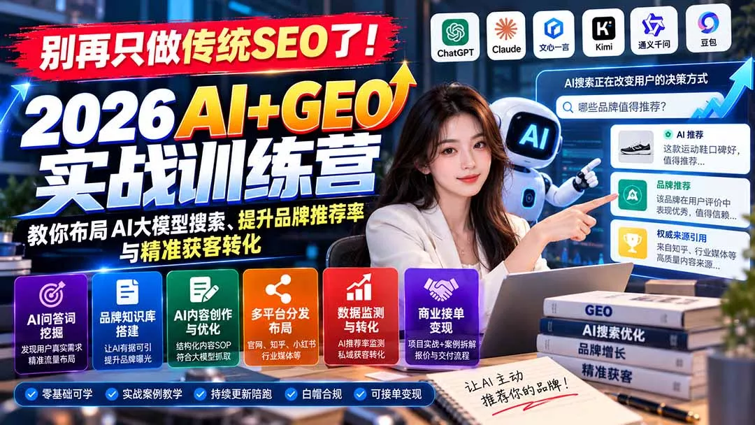 别再只做传统SEO了！《2026AI+GEO实战训练营》教你布局AI大模型搜索、提升品牌推荐率与精准获客转化-羽哥创业课堂