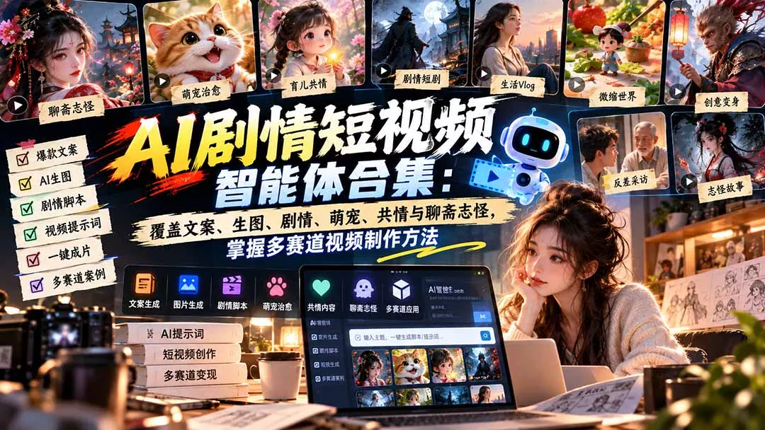 【无水印】AI剧情短视频智能体合集:覆盖文案、生图、剧情、萌宠、共情与聊斋志怪,掌握多赛道视频制作方法-羽哥创业课堂