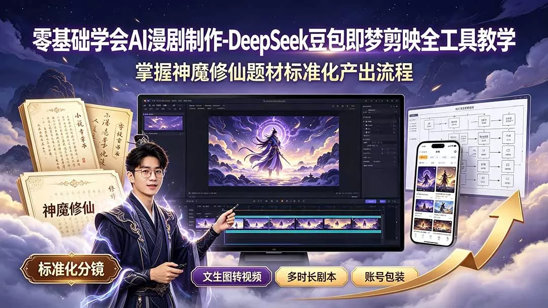 零基础学会AI漫剧制作-DeepSeek豆包即梦剪映全工具教学，掌握神魔修仙题材标准化产出流程-羽哥创业课堂