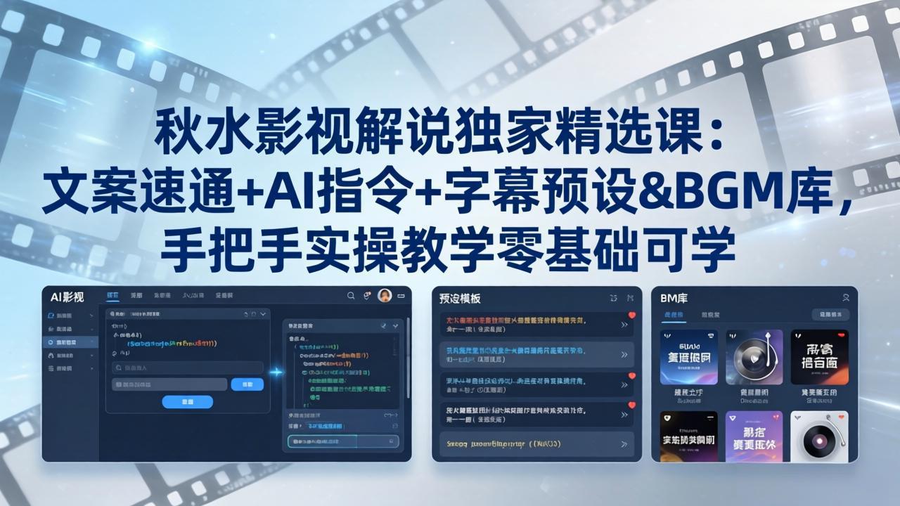 秋水影视解说独家精选课：文案速通+AI指令+字幕预设+BGM库，手把手实操教学零基础可学-羽哥创业课堂