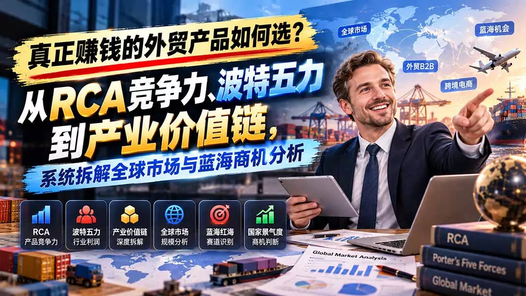 真正赚钱的外贸B2B产品如何选？从RCA竞争力、波特五力到产业价值链，系统拆解全球市场与蓝海商机分析