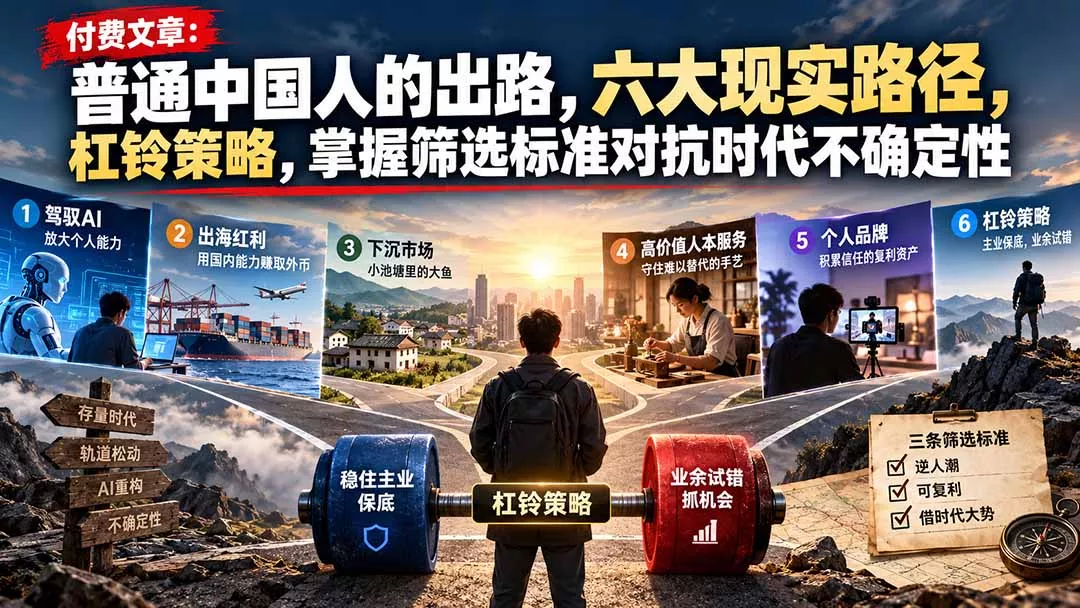 付费文章：普通中国人的出路，六大现实路径，杠铃策略，掌握筛选标准对抗时代不确定性-羽哥创业课堂