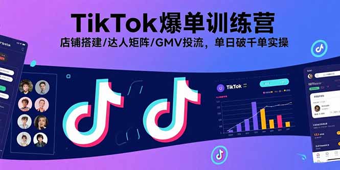 TikTok爆单训练营，店铺搭建/达人矩阵/GMV投流，单日破千单实操-羽哥创业课堂