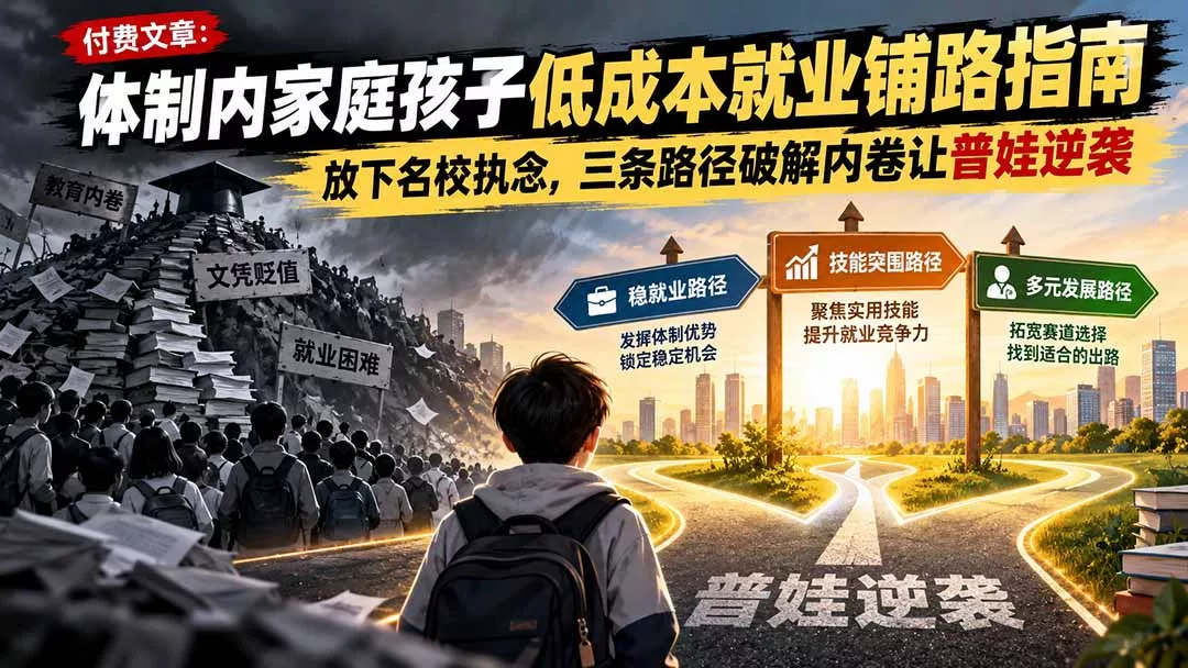 付费文章：体制内家庭孩子低成本就业铺路指南，放下名校执念，三条路径破解内卷让普娃逆袭
