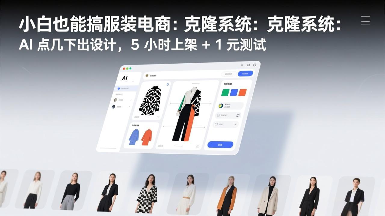 小白也能搞服装电商:克隆系统:AI 点几下出设计,5 小时上架 + 1 元测试-羽哥创业课堂