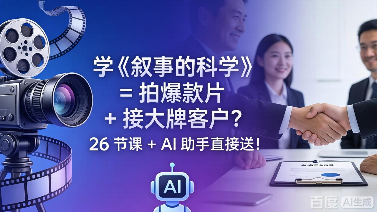 学《叙事的科学》= 拍爆款片 + 接大牌客户？26 节课 + AI 助手直接送！-羽哥创业课堂