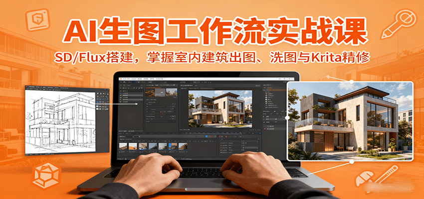 AI生图工作流实战课：SD/Flux搭建，掌握室内建筑出图、洗图与Krita精修-羽哥创业课堂