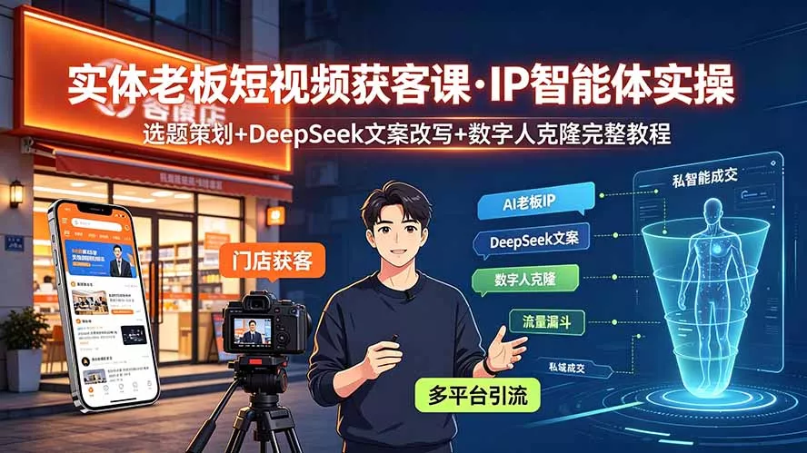 实体老板短视频获客课·IP智能体实操｜选题策划+DeepSeek文案改写+数字人克隆完整教程-羽哥创业课堂