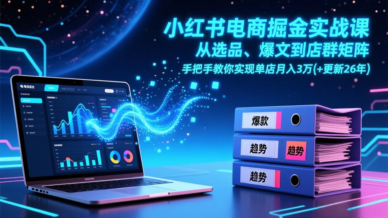 小红书电商掘金实战课，从选品、爆文到店群矩阵，手把手教你实现单店月入3万+(更新26年-羽哥创业课堂