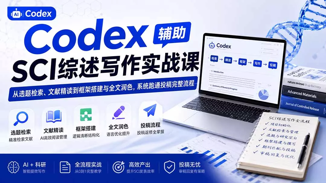 Codex辅助SCI综述写作实战课——从选题检索、文献精读到框架搭建与全文润色，系统跑通投稿完整流程-羽哥创业课堂