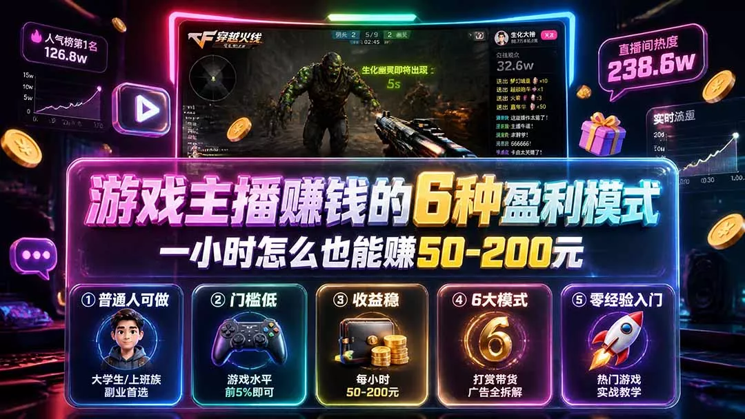 付费文章:游戏主播赚钱的6种盈利模式,一小时怎么也能赚50-200元-羽哥创业课堂