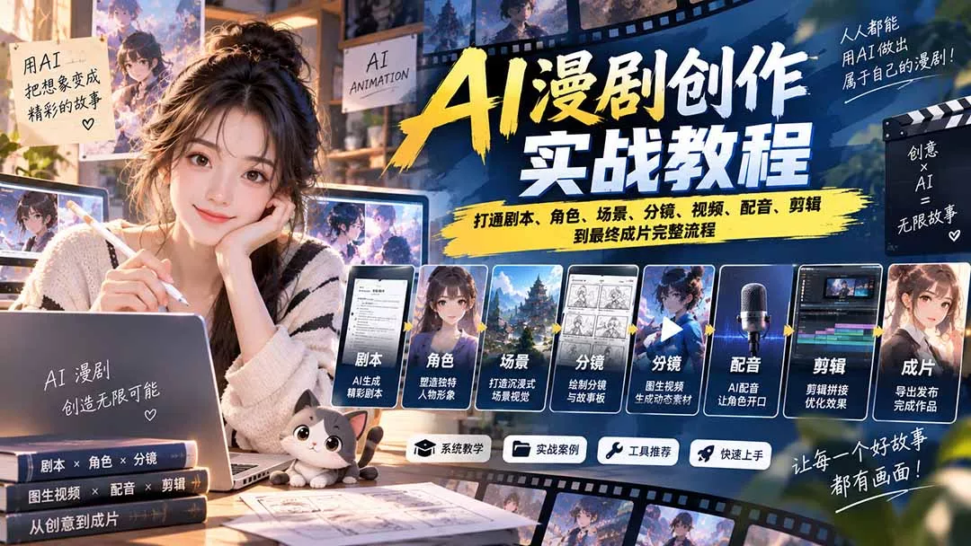 2026 AI漫剧创作实战教程:打通剧本、角色、场景、分镜、视频、配音、剪辑到最终成片完整流程-羽哥创业课堂