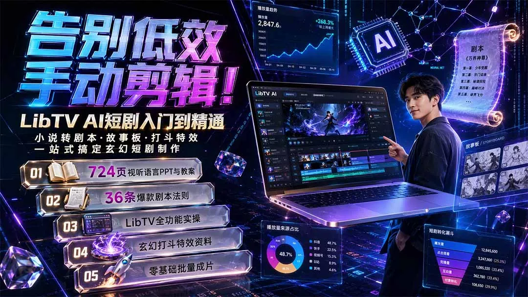 告别低效手动剪辑!LibTV AI短剧入门到精通,小说转剧本方法,故事板打斗特效一站式搞定玄幻短剧制作-羽哥创业课堂
