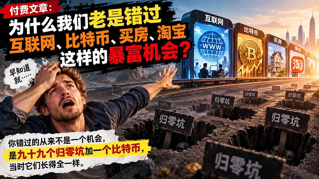 付费文章:为什么我们老是错过互联网、比特币、买 房、淘宝这样的暴富机会? 付费文章:为什么我们老是错过互联网、比特币、买 房、淘宝这样的暴富机会?